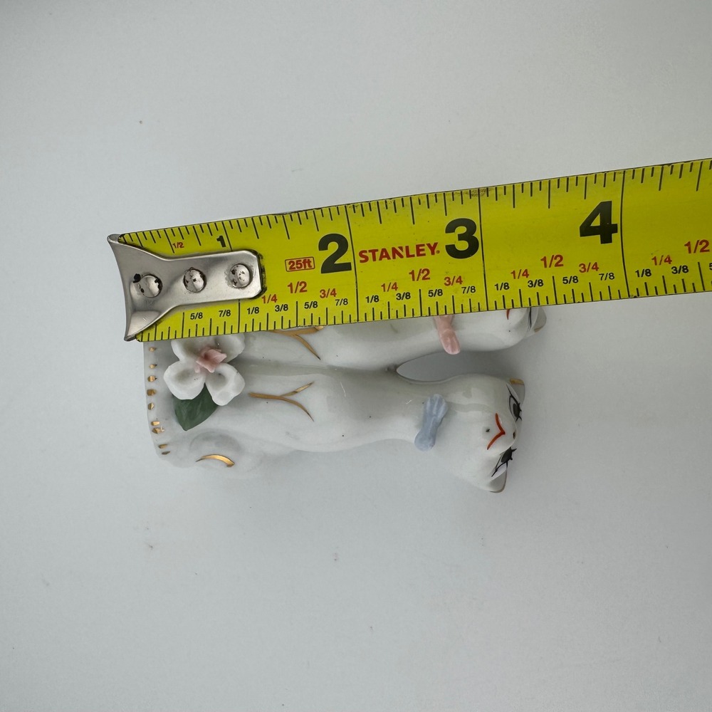Vintage Ceramic White Twin Cats‎ Figurine Gold Trim Blue Pink Bows Flower Kitsch - Picture 6 of 6